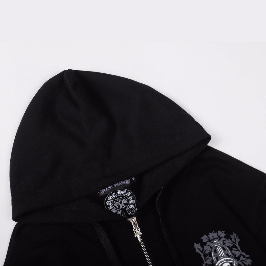 828 CHROME HEARTS Осень-Зима 2026 Новая Толстовка с Капюшоном Классического Стиля с Логотипом и Молнией Большого Размера, Подходит для Ношения Парами