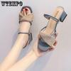Large Size Women's Shoes Fairy Style High-heeled Sandals Mid-heel All-match Thick-heeled Sandals and Slippers