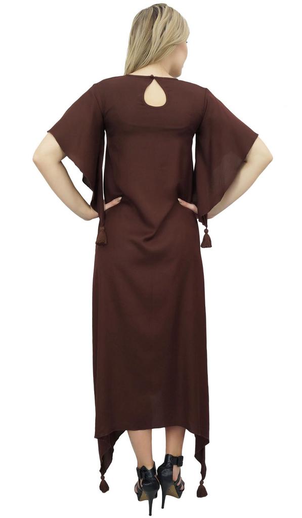 Bimba Women's Sleeve Black Asymmetrical Hem Maxi Dress with Scarf-14