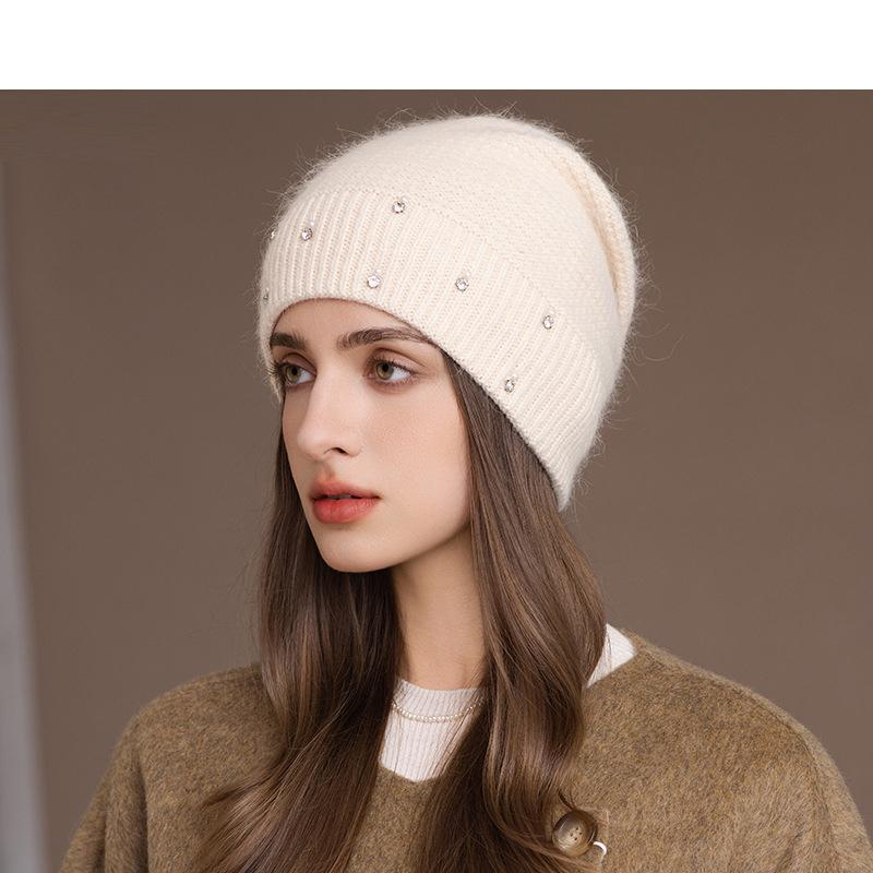 Шапка из кроличьего пуха Зимняя вязаная шапка Женская шапка-пуловер Шерстяная шапка
