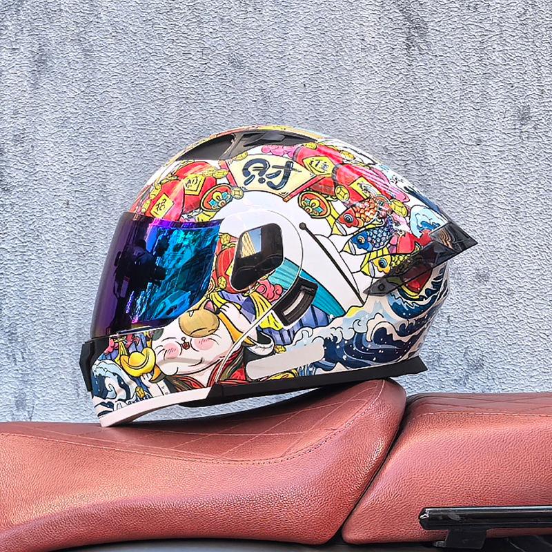 Small Shell Helmet Peel-off Helmet Motorcycle Helmet Locomotive Double Lens Men's and Women's Four-season Motorcycle Cruise Helmet Large