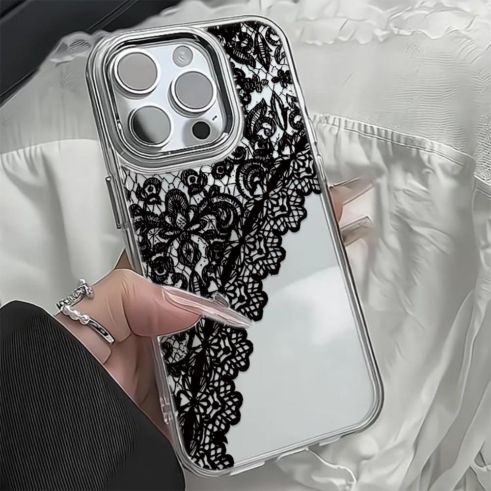 Half Lace Phone Case For Iphone 15 Pro Max 14 Plus 17 16 13 12 11 17Air 17E 16E Coque Funda Phone Cover Modern Metal Photo Frame