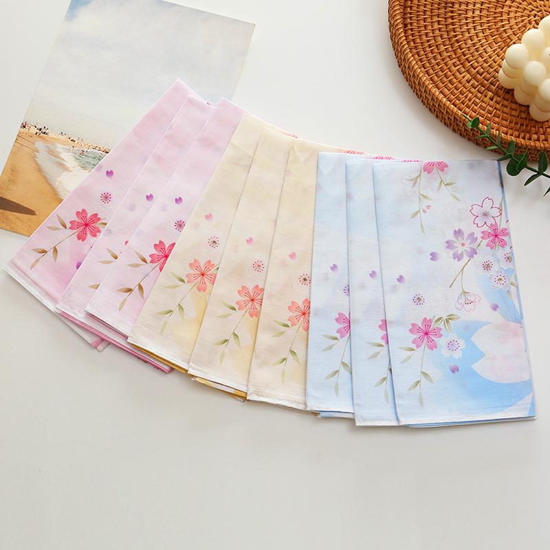 3Pcs/Pack Wedding Party Women Handkerchiefs Japanese Style Hand Towel Bandannas Cherry Blossom Ladies' 43x43CM Cotton