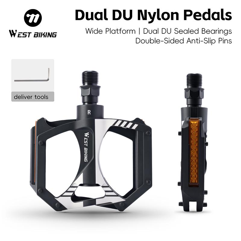WEST BIKING Ultralight Bicycle Pedals Dual DU Sealed Bearings Nylon Anti-Slip 9/16" Universal Thread MTB BMX Road Bike Parts
