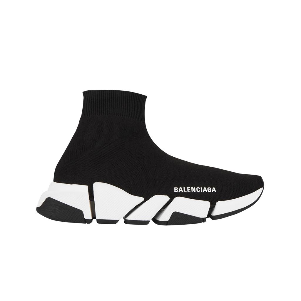 (w) Balenciaga Speed 2.0 Trainer Black Knit White Sole