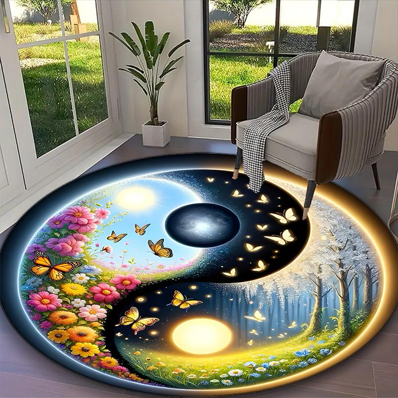 1pc Bagua Formation Butterfly Carpet for Room Floor Mat, Comfortable Office Chair Printed Round Rug, Beautiful Hotel Rug