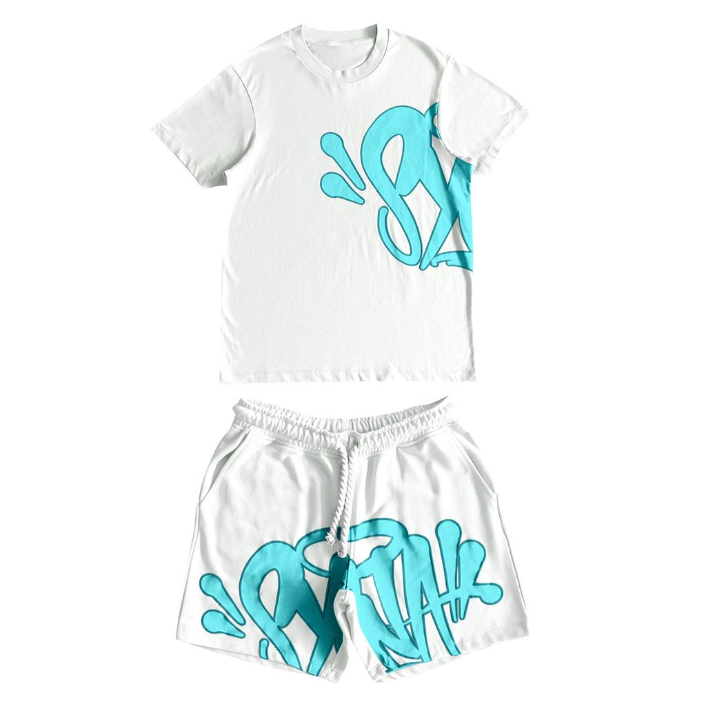 European and American street hip-hop men's and women's alphabet printing loose short-sleeved top men's summer tide brand casual sports suit