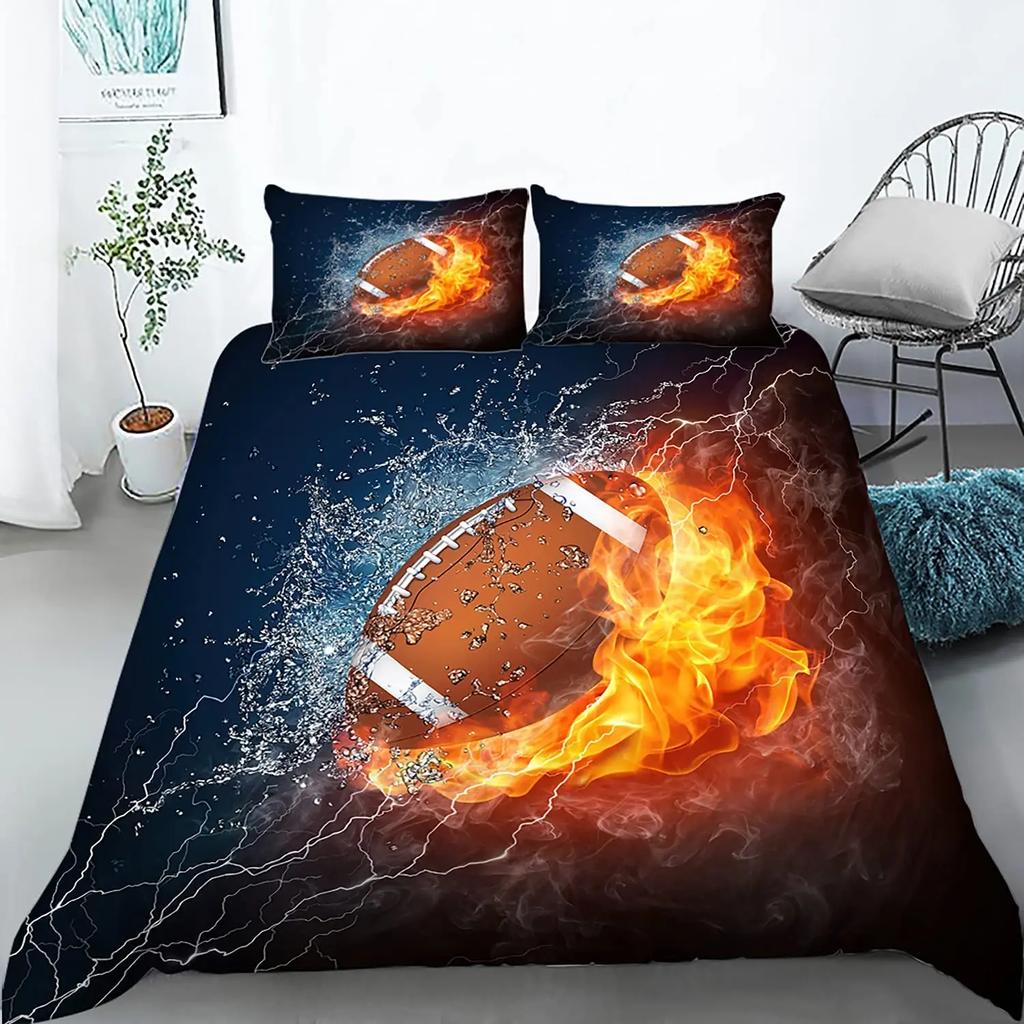 Футбольный Постельный Комплект Для Подростков Мальчиков Спортивный Комплект Пододеяльника Футбольная Тематика Постельный Комплект Двуспальный Квин Кинг Размер Полиэстер Покрывало