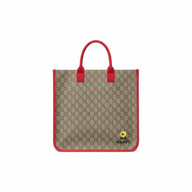 Gucci X little miss сумка-тоут с совместным брендингом и принтом GG Supreme с мультяшными персонажами, кожаная сумка-тоут, детский стиль, бежевый и темно-коричневый