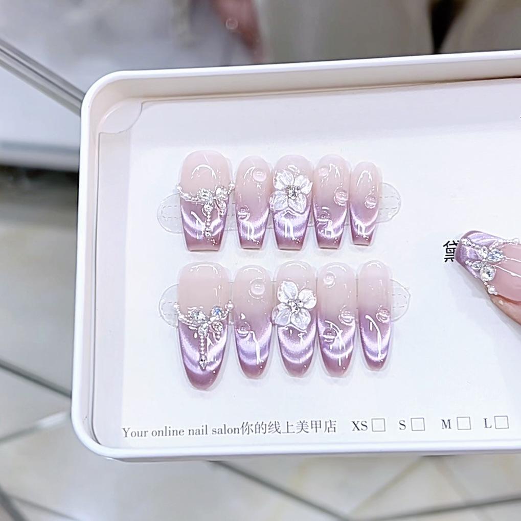 Pure Hand-kneaded Craftsmanship New Style Purple Ice Flower Zircon Butterfly Hand-carved Cat Eye Nail Art Patch