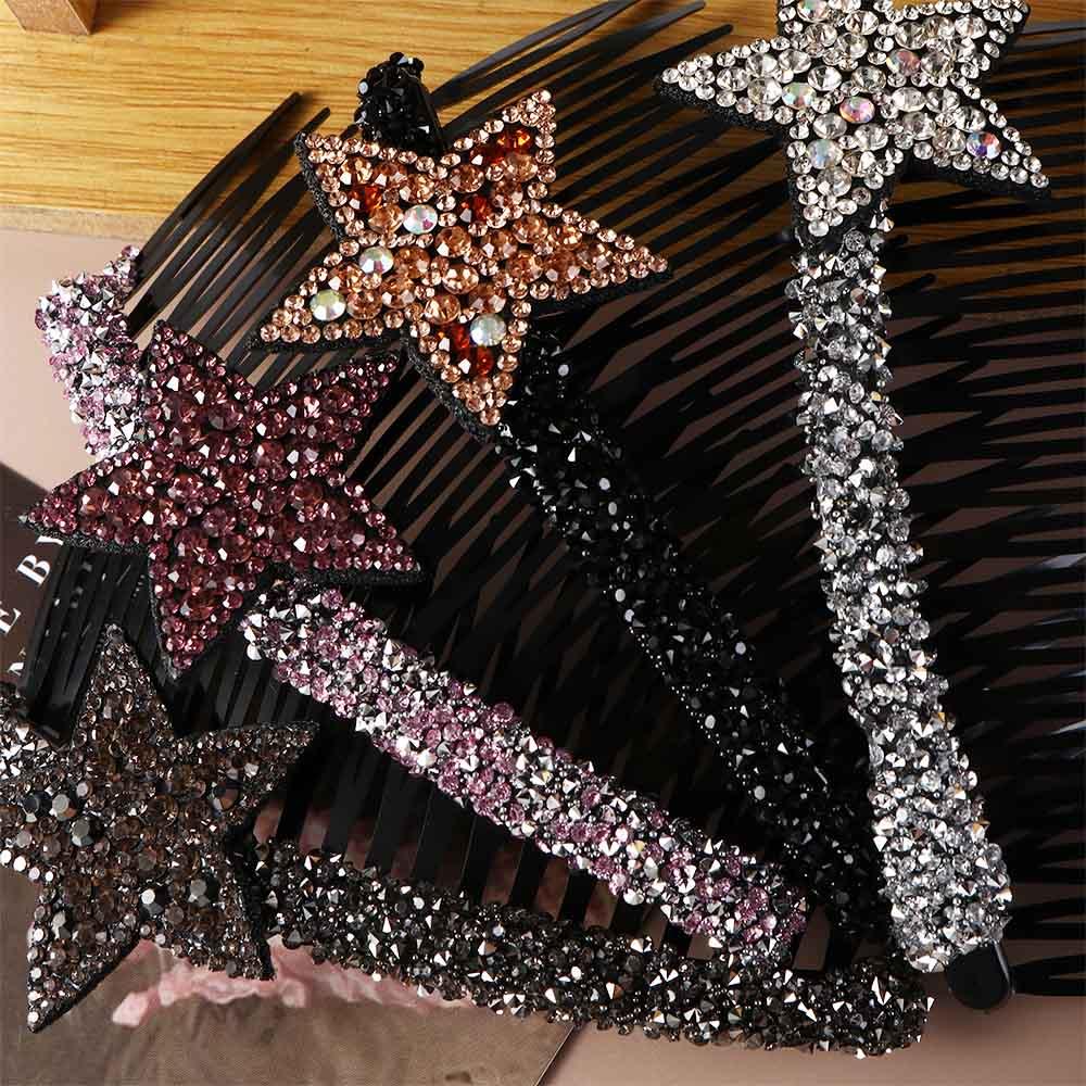Acrylic Rhinestone Star Hair Comb Pentagram Star Extra Hair Holder  Daily