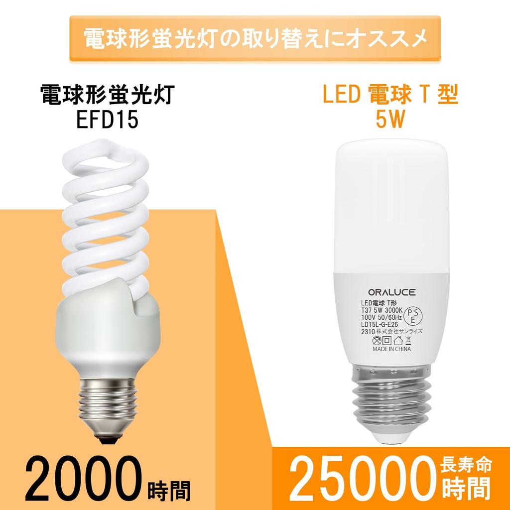 ORALUCE T-Shaped LED Bulbs, E26 Base, 40W Equivalent, Warm White, 3000K, 5W, 500LM, Omnidirectional, Non-Dimmable, Compatible with Insulated