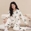 Женская велюровая вельветовая пижама с принтом панды - Двусторонняя, с длинным рукавом, теплая зимняя домашняя одежда.
