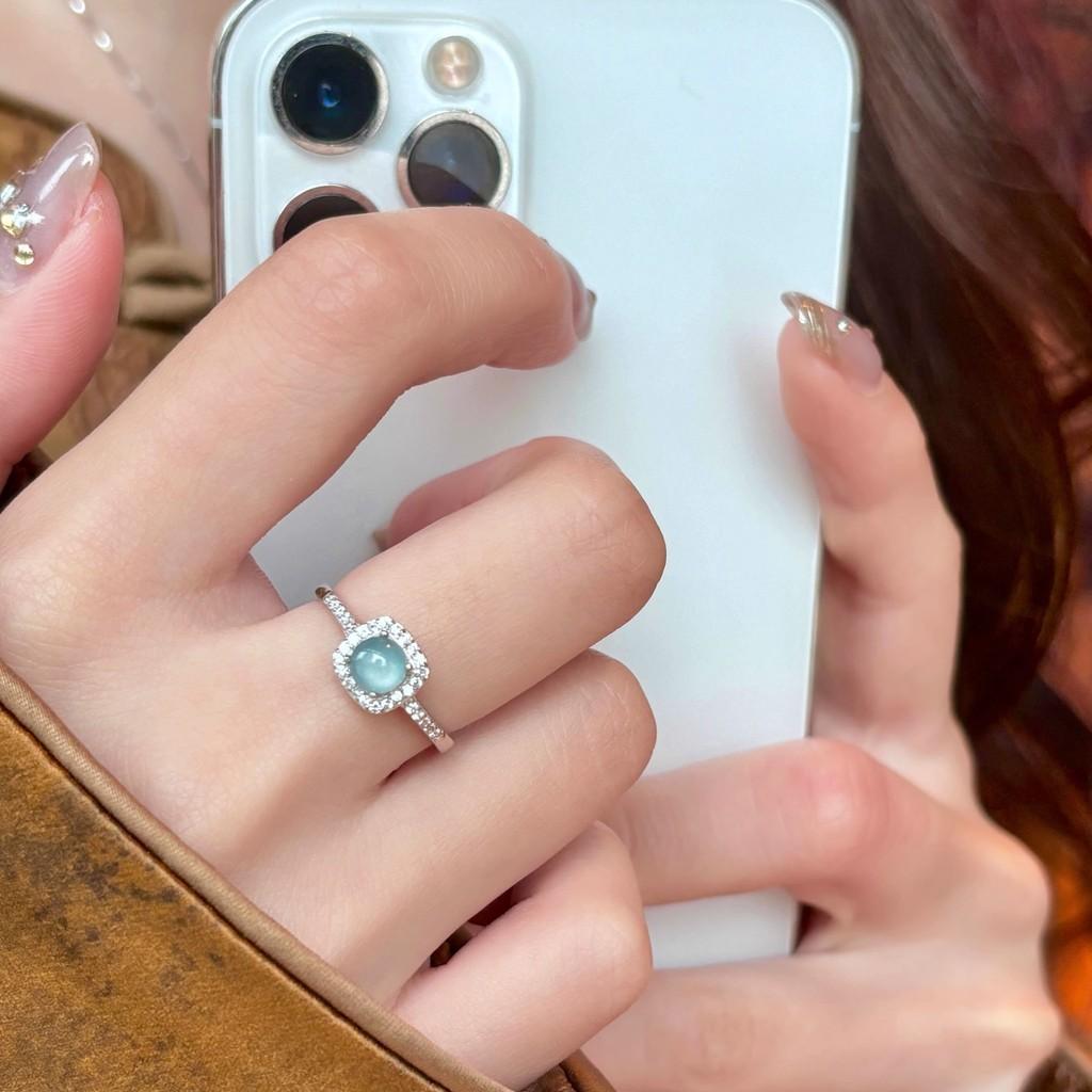 Trendy Blue Adjustable Jadeite Ring Made Of 925 Sterling Silver For Women Wear Fashionable