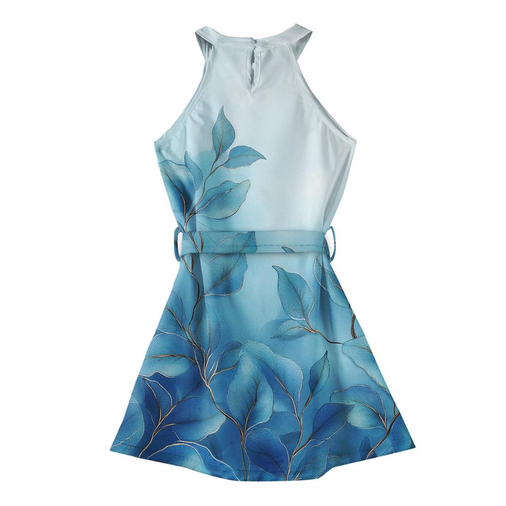 Летнее платье для девочек Платье без рукавов на бретельках Однотонное платье без рукавов с принтом Повседневное платье