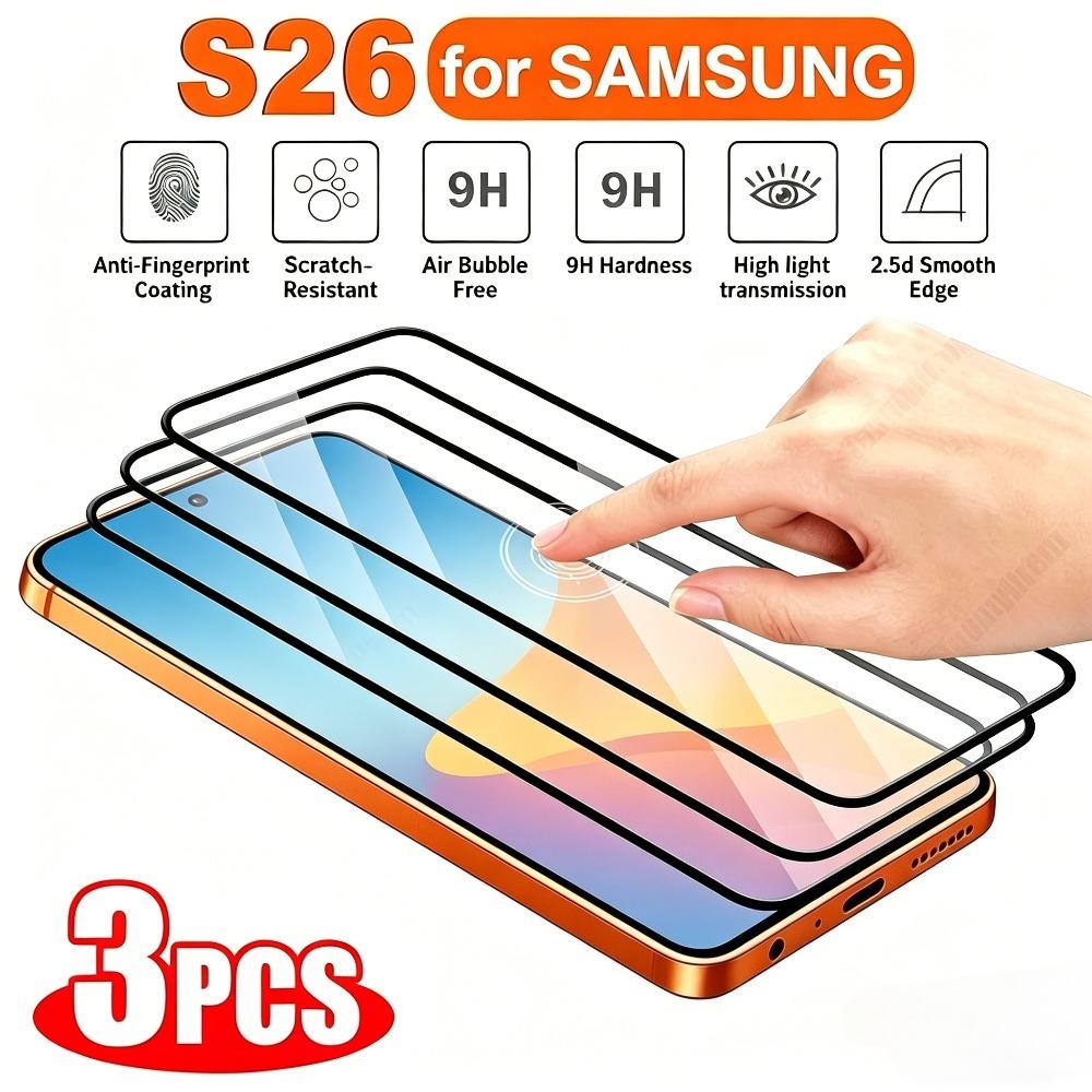 3 шт. Защитное стекло Full Cover HD для Samsung Galaxy S26 S25 S24 Ultra S23 S22 S21 Plus S25 S24 FE, Защита от царапин, Закаленное стекло