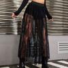 Женская макси-юбка в темном стиле с вышитыми цветами, длинная эластичная юбка с высокой талией, А-силуэт, сексуальная