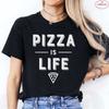 Женская футболка для любителей пиццы, ретро футболка с принтом 'Pizza Is Life' блочным текстом, эстетичная одежда Harajuku с коротким рукавом и круглым вырезом