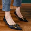 Soft Cowhide with Skirt High Heels Women's Spring and Autumn New Temperament Pointed Square Buckle Leather Single Shoes