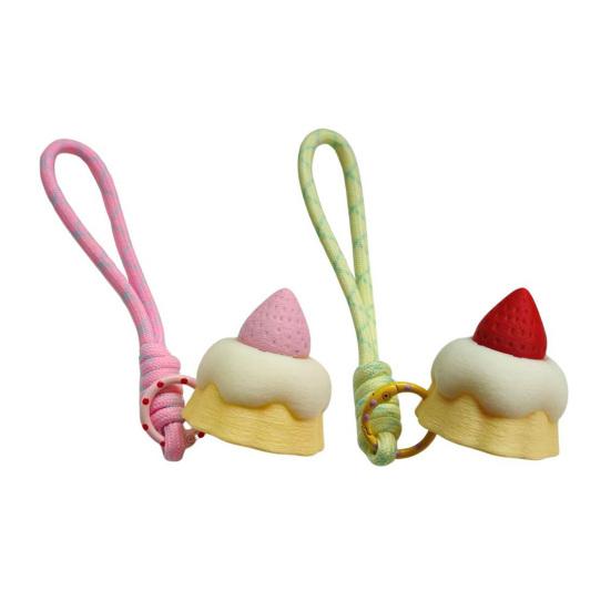 Keychain Pendant 3D Printing Strawberry Cake Design Decompression Clicker Toy with Lanyard Lightweight Mini Stress Relief Bag Pendant