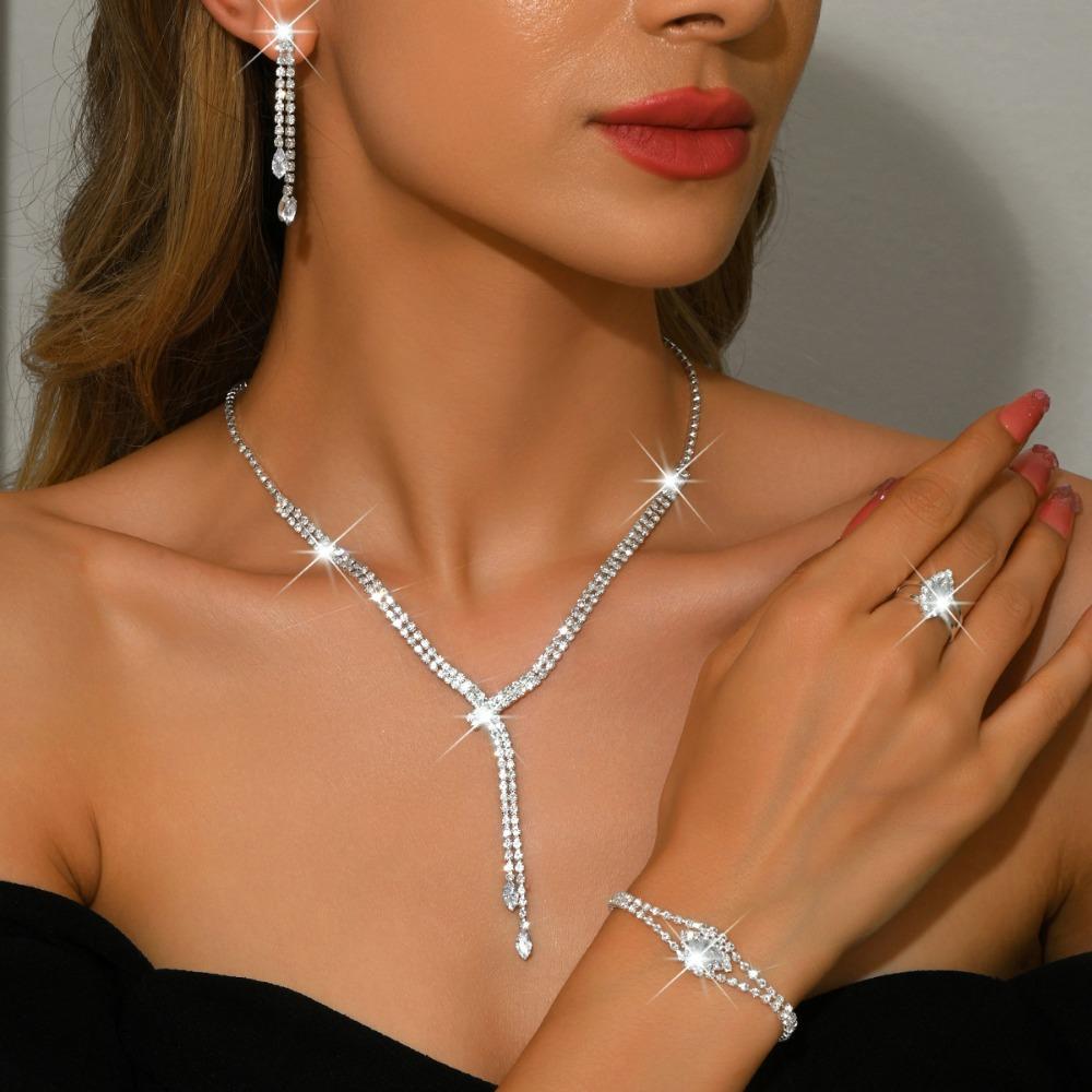 4PC Sparkling Rhinestone Jewelry Set Luxury Women's Fashion Jewelry Kit Banquet Accessory