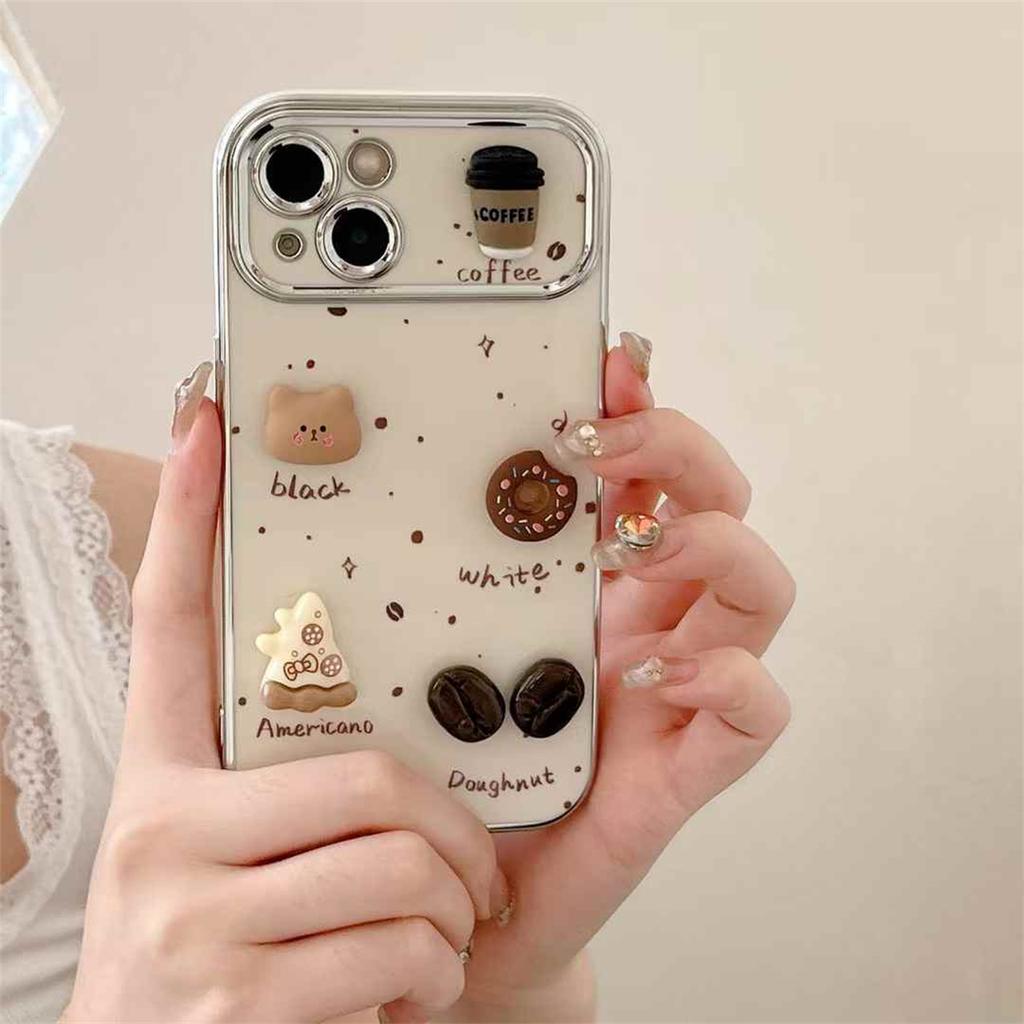Милый 3D медведь торт кофе молоко конфеты гальванизированный чехол для телефона iPhone 16 15 14 13 12 11 Pro Max корейский мультяшный чехол