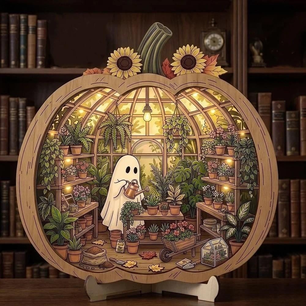 Wooden Desktop Decoration 2D Flat Halloween Decorative Plate Gifts Pumpkin Ornament Indoor Decor