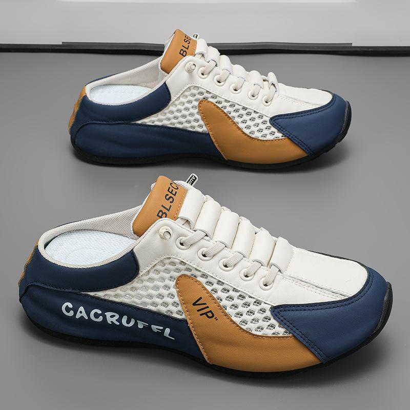 Модные летние мужские тапочки 2025 для дома, улицы, модные полутапочки, сетчатые дышащие спортивные туфли, большой размер 39-47, высокое качество