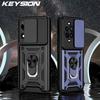 KEYSION Противоударный чехол для Huawei nova 13 Pro Silicone+PC Slide Camera Lens Protection Ring Stand Phone Cover для Huawei nova13