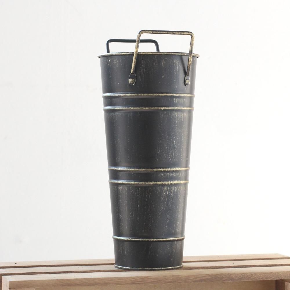 Durable Retro Tin Barrel Round Wrought Vase Beer Barrel Tin Flower Bucket Farmhouse Table