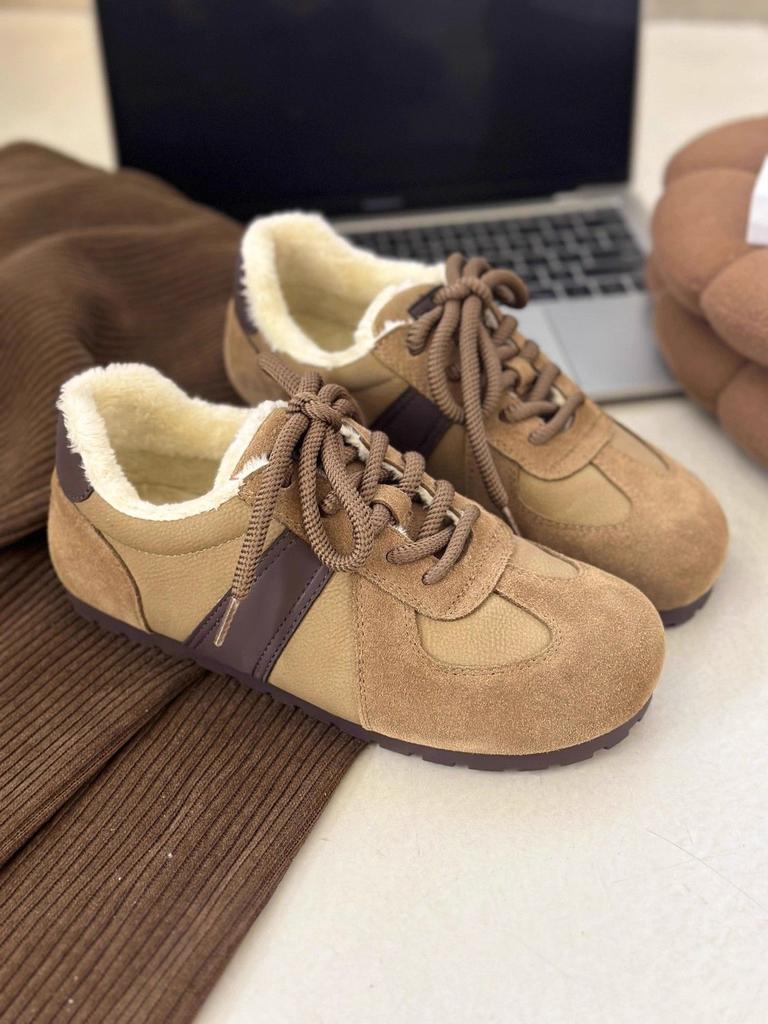 Женские зимние бархатные туфли для моральной подготовки в стиле ретро с круглым носком на плоской подошве, теплые хлопковые туфли на шнуровке, модная повседневная обувь