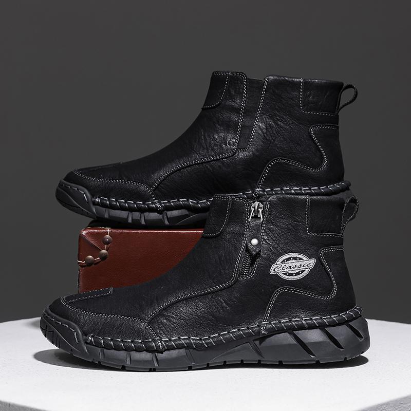 Мужская повседневная кожаная обувь в британском стиле 2024Новая модная и удобная обувь до щиколотки Мягкая подошва Противоскользящая Высокий верх Спортивная обувь