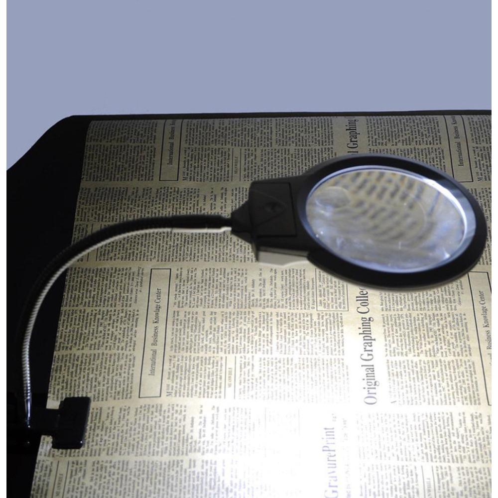 1PC Metal Hose Desktop Clip On Two LED Lights Magnifying Glass 107mm High-definition Acrylic Lens