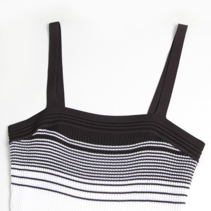 Factory cross-border foreign trade spring and summer elegant sleeveless A-shaped pullover Tencel medium and long striped knitted dress