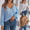 Women's Fashion V-neck Long Sleeved Solid Color Shoulder Loose Sweater