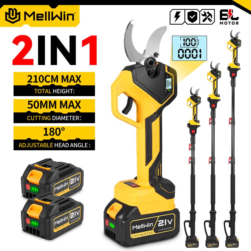 MELLWIN 2-в-1 Бесщеточный Электрический Сучкорез-Секатор с Телескопической Ручкой 180 см Садовый Инструмент-Секатор Для Аккумулятора Makita 18V
