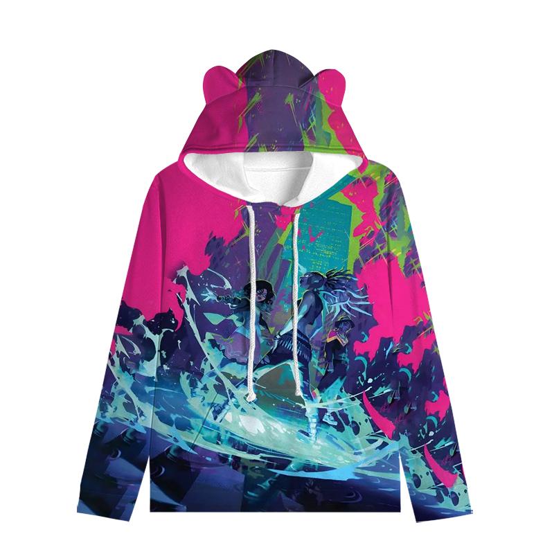 Huntrix Девушка Толстовка с капюшоном с кошачьими ушками Мультяшная K-pop Охотники на демонов На шнурке Толстый Пуловер Зои Руми Мира Средней длины Теплая Толстовка