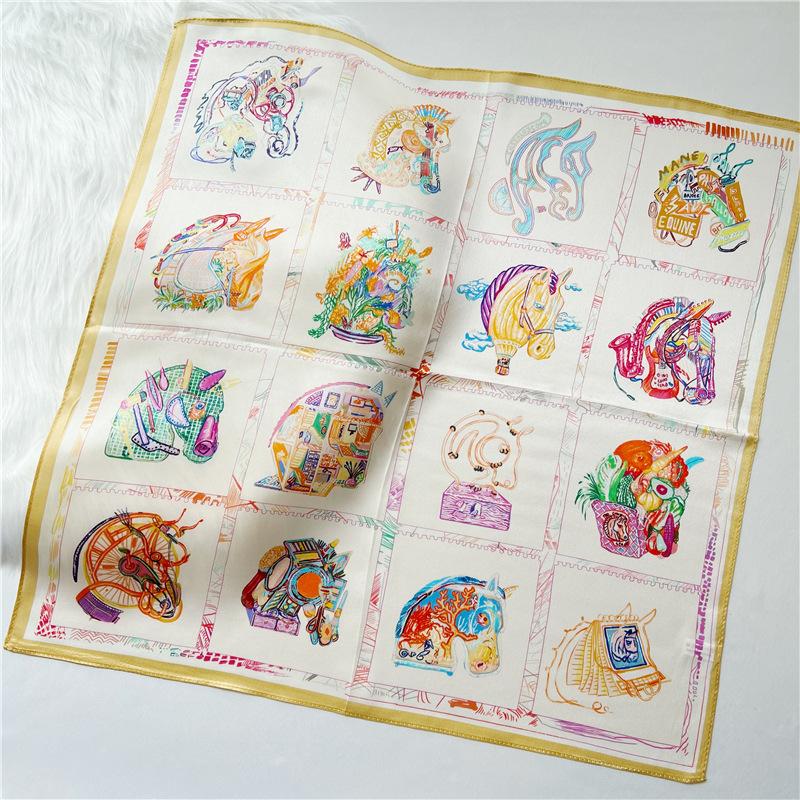 53*53cm Square Silk Scarf Women's Fashion Printed Small Neck Scarf Office Women's Hair Belt Folar Handkerchief Women's Handkerchief Scarf