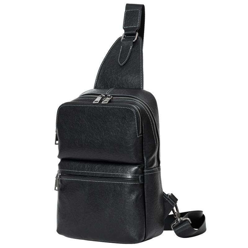 Genuine Leather Men's Chest Bag Large Capacity First Layer Cowhide Business Shoulder Bag Commuter Multi-layer Stylish Crossbody Bag