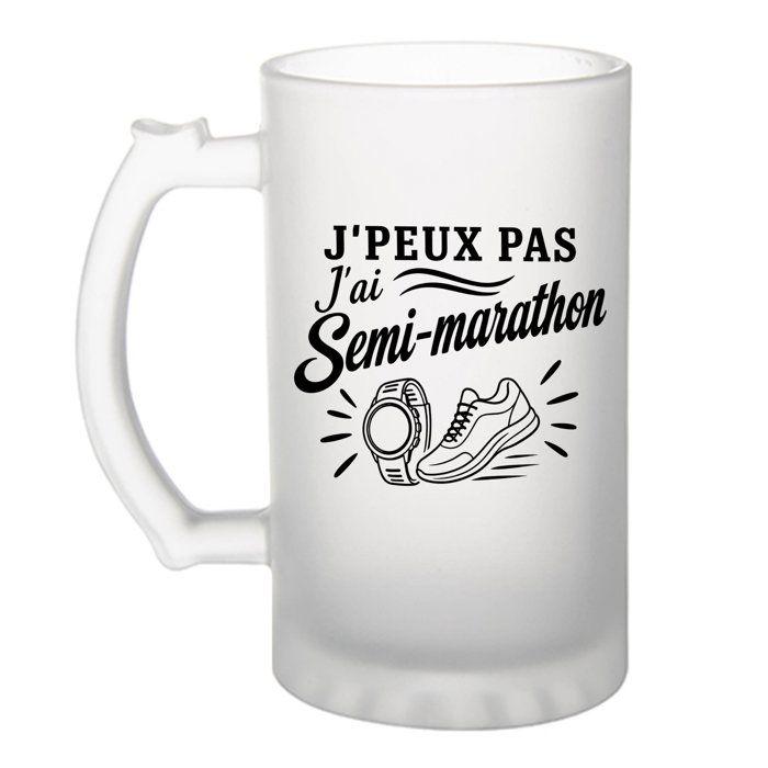 Chope à bière - PLANETEE - J’peux pas j’ai Semi-marathon - Givré - Verre trempé 470 ml - Imprimé en Bretagne
