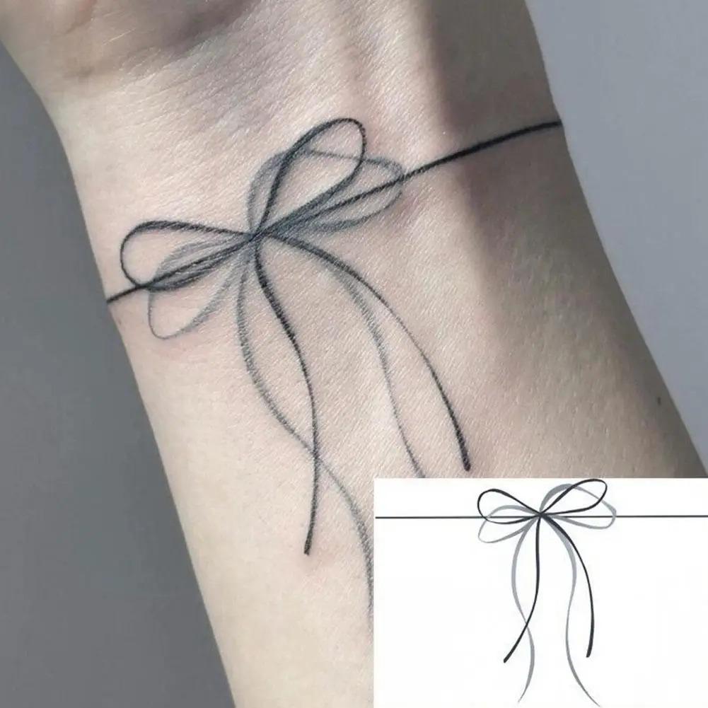 Sexy Bow Temporary Tattoos For Women Body Art Painting Arm Legs Tattoos Sticker Realistic Pink Black Butterfly Waterproof Tattoo