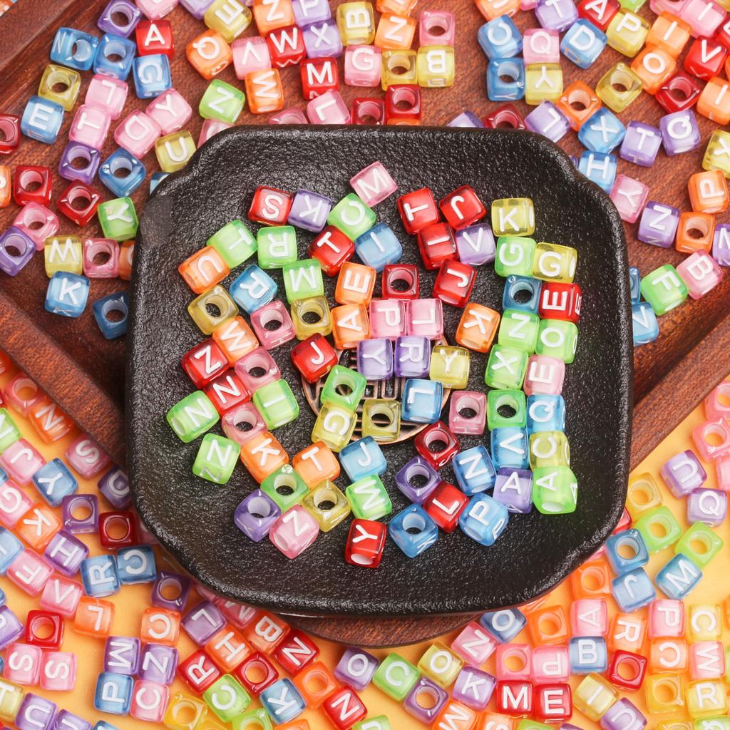 Home Party Supplies Cube Fashion Jewelry Making Bracelet Necklace 6mm 30pcs Accessories Square Letter Loose Beads Materials Acrylic DIY