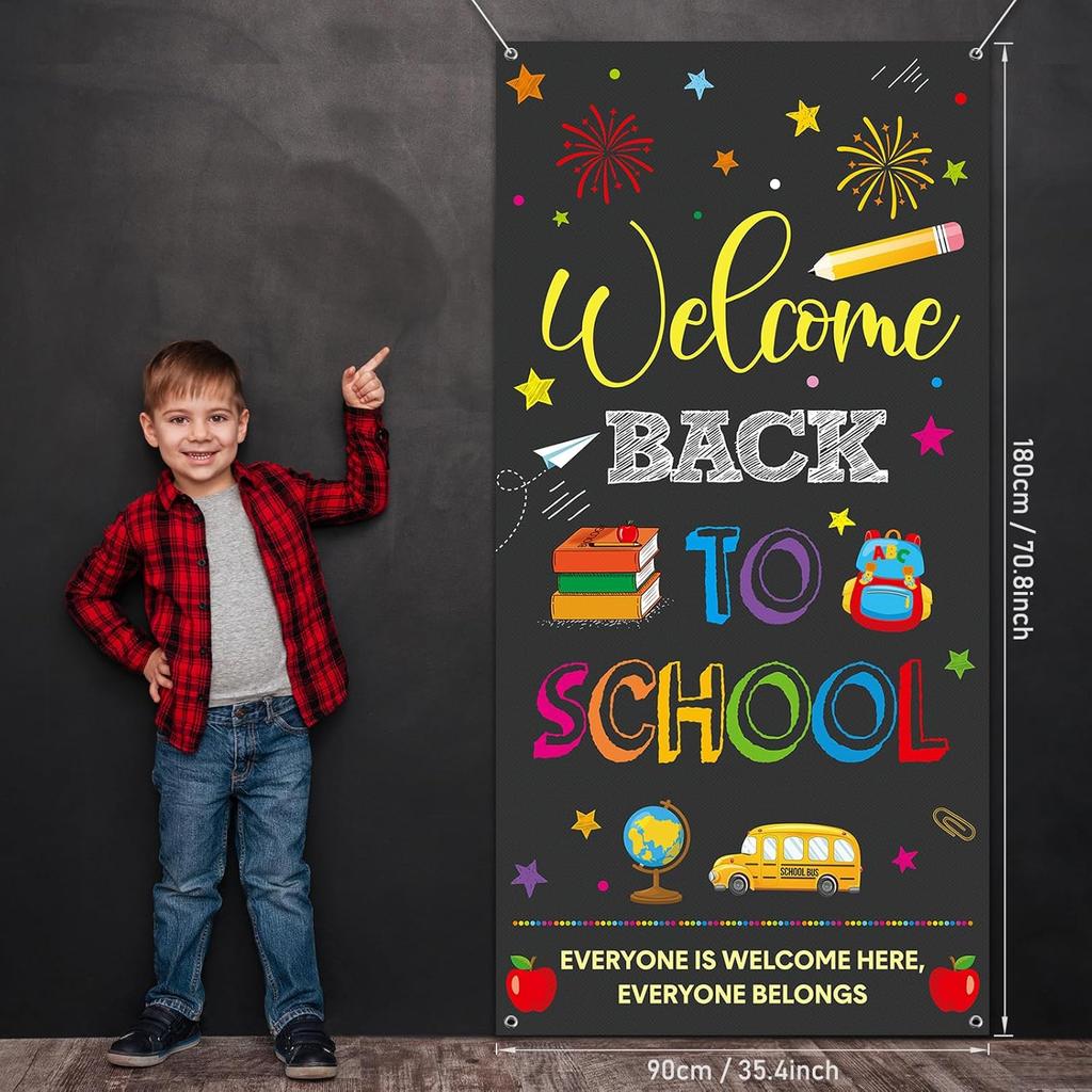 Back To School Banner Welcome Back To School Door Cover Backdrop Polyester Hanging Banner Front Door Porch Sign for First Day