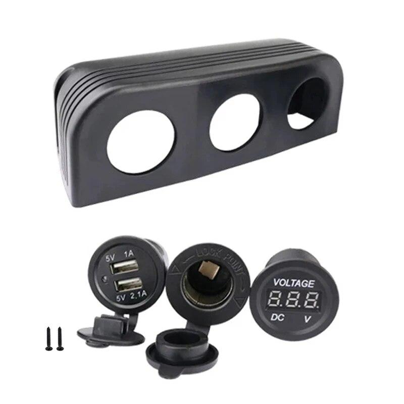 3.1A Автомобильное зарядное устройство с двумя USB-портами, 12 В/24 В, розетка, вольтметр с 3 отверстиями, основание для палатки для автомобиля, мотоцикла, лодки, квадроцикла