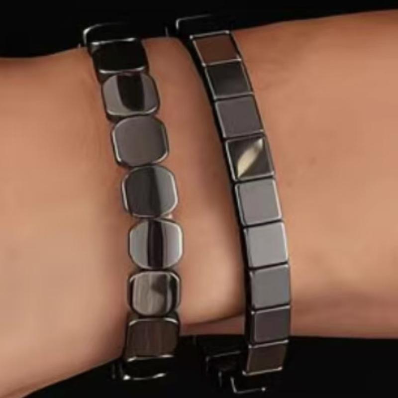 Эластичные браслеты из черного гематита с квадратными бусинами для мужчин Поддерживают уровень тестостерона, Восстанавливают уверенность, Улучшают ясность ума и концентрацию