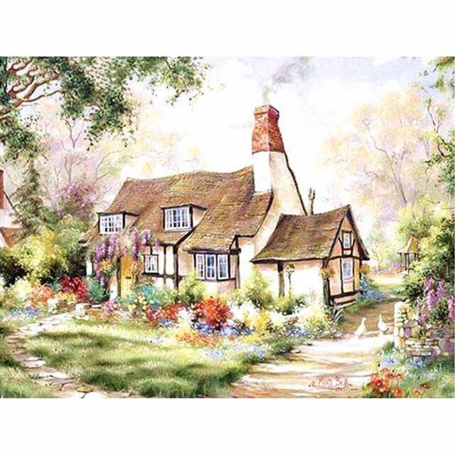 DIY 5D Алмазная картина Дом Полный круглый Алмазная вышивка Мозаика Крест Стежок Горный хрусталь