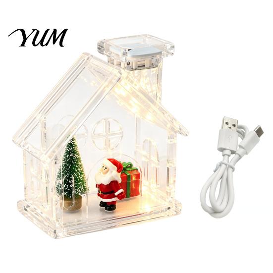 Clear Acrylic Christmas House Ornament, DIY Fillable with Light, Durable Display Box Rechargeable Lighted Table Centerpiece for Festive Party
