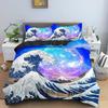 Wave Duvet Cover Set for Kids Teens Adult King Size Abstract Blue Ocean Comforter Cover Waves Sailing Moon Polyester Bedding Set