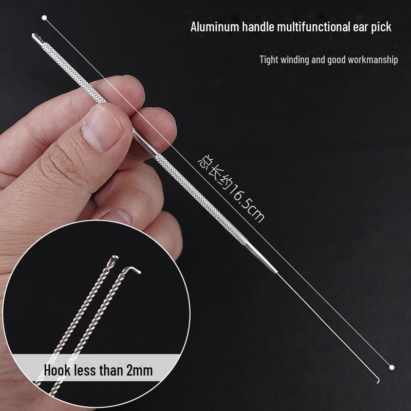 Набор инструментов для чистки ушей с алюминиевой ручкой: Большие и маленькие ложки-сверла, лопатка, ватная палочка, крючок для ушной серы, грибовидный сверло.
