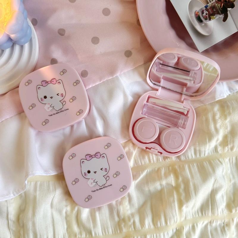 New Portable Contact Lens Case Cute Cartoon Contact Lens Box Travel Kit For Girls Beauty Lens Storage Container